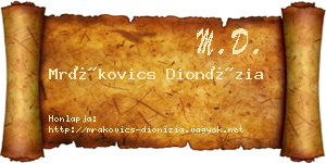 Mrákovics Dionízia névjegykártya